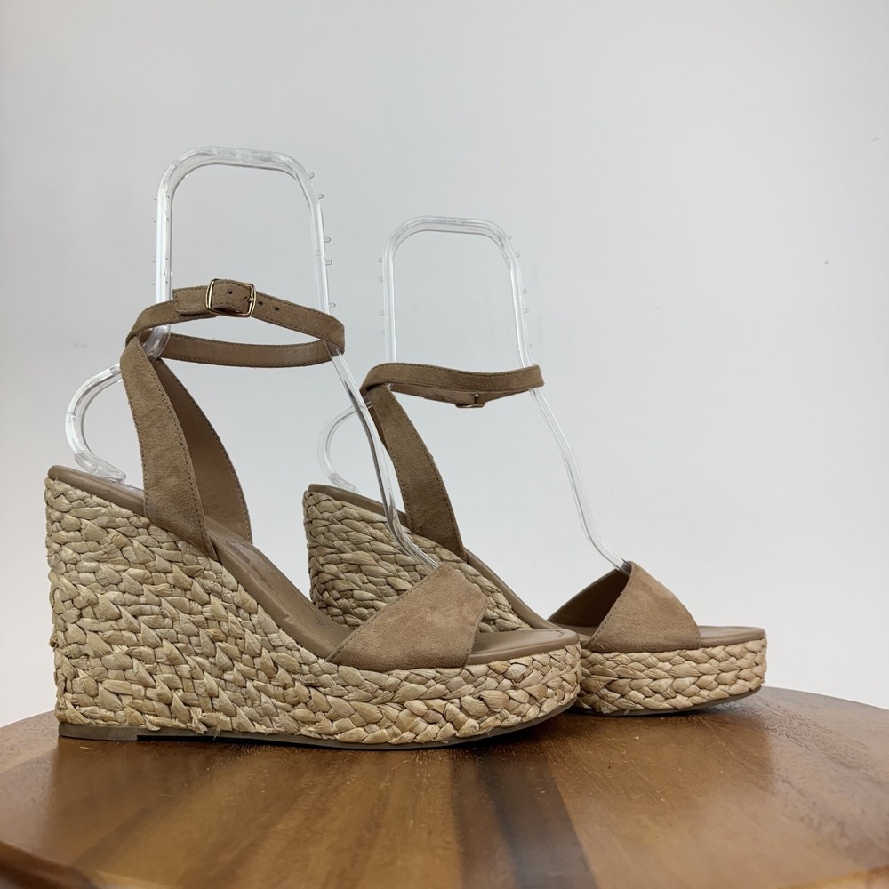 Womens BP Nordstrom‎ Ginny Brown Strappy Espadrille Wedge Sandals Size 9.5 M GUC